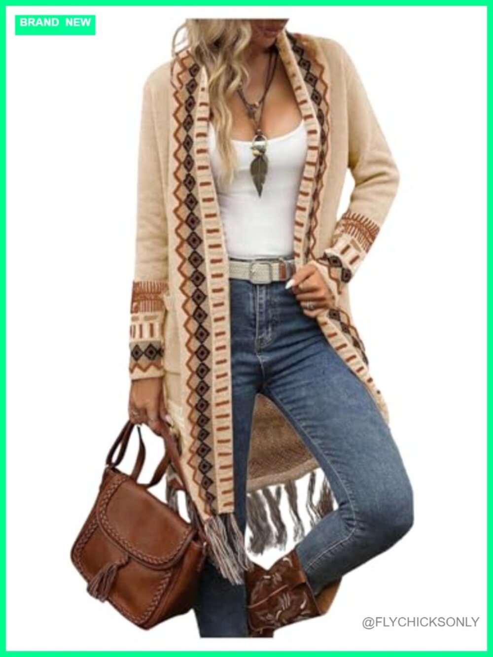 Fringe Long Cardigan Sweater Knitted Tassel Boho Western Resort Wear